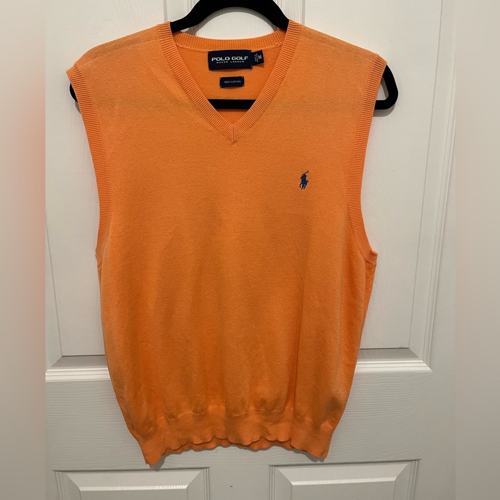 Polo Ralph Lauren 100 % Cotton Men's Vest Orange Blue Pony Size M